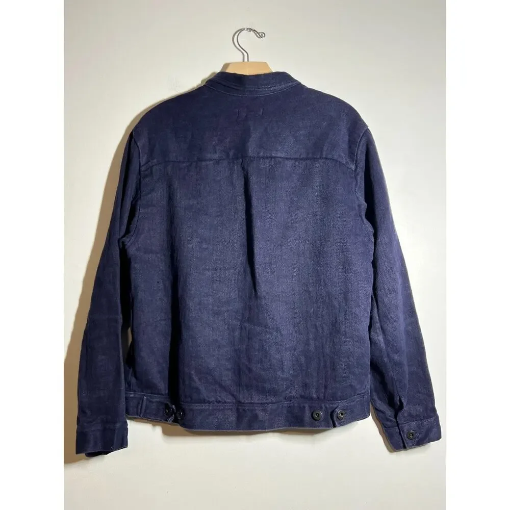 Evan Kinori LN Dark Navy Blue Hemp 1 Pocket Jacket Size M Unisex